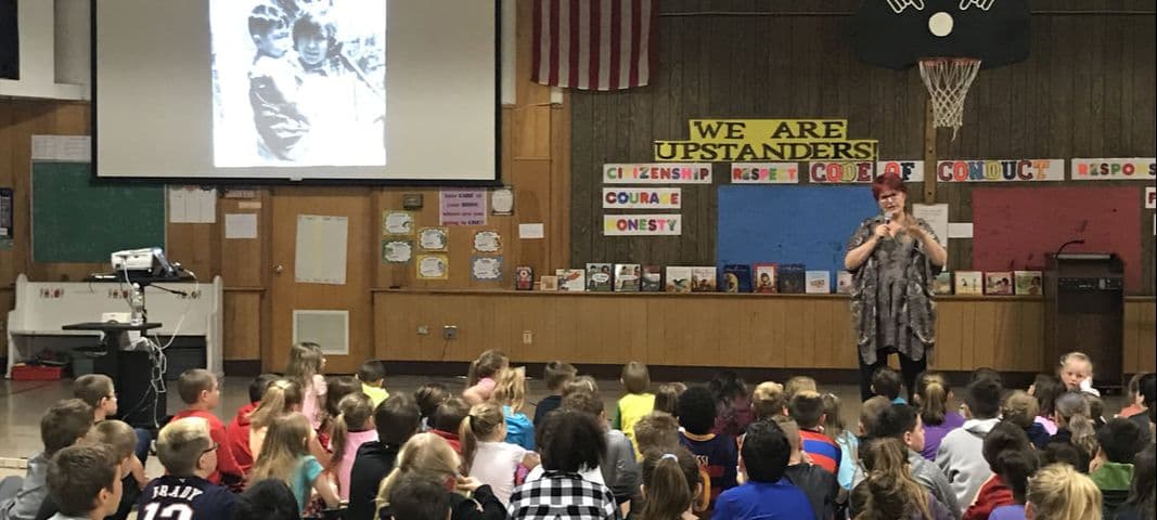 Students and author during school visit