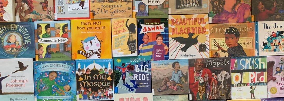 Children's books display wall